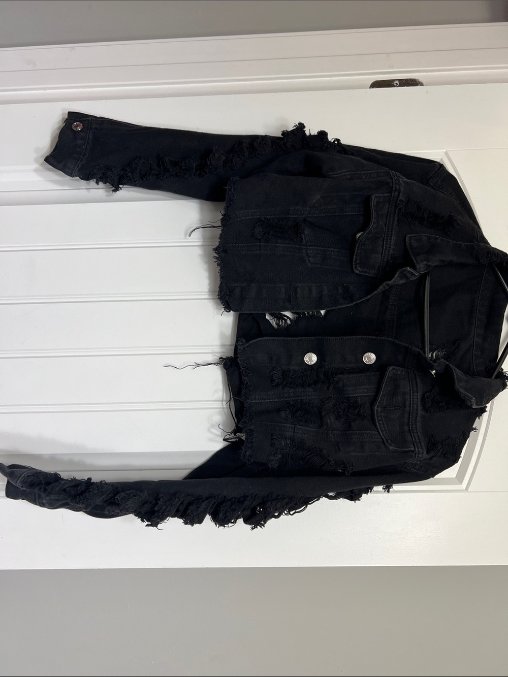 Distressed Black Women's Denim Jacket